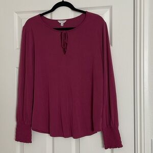 Lucky Brand Long Sleeve Tie-Neck Blouse in Deep Magenta